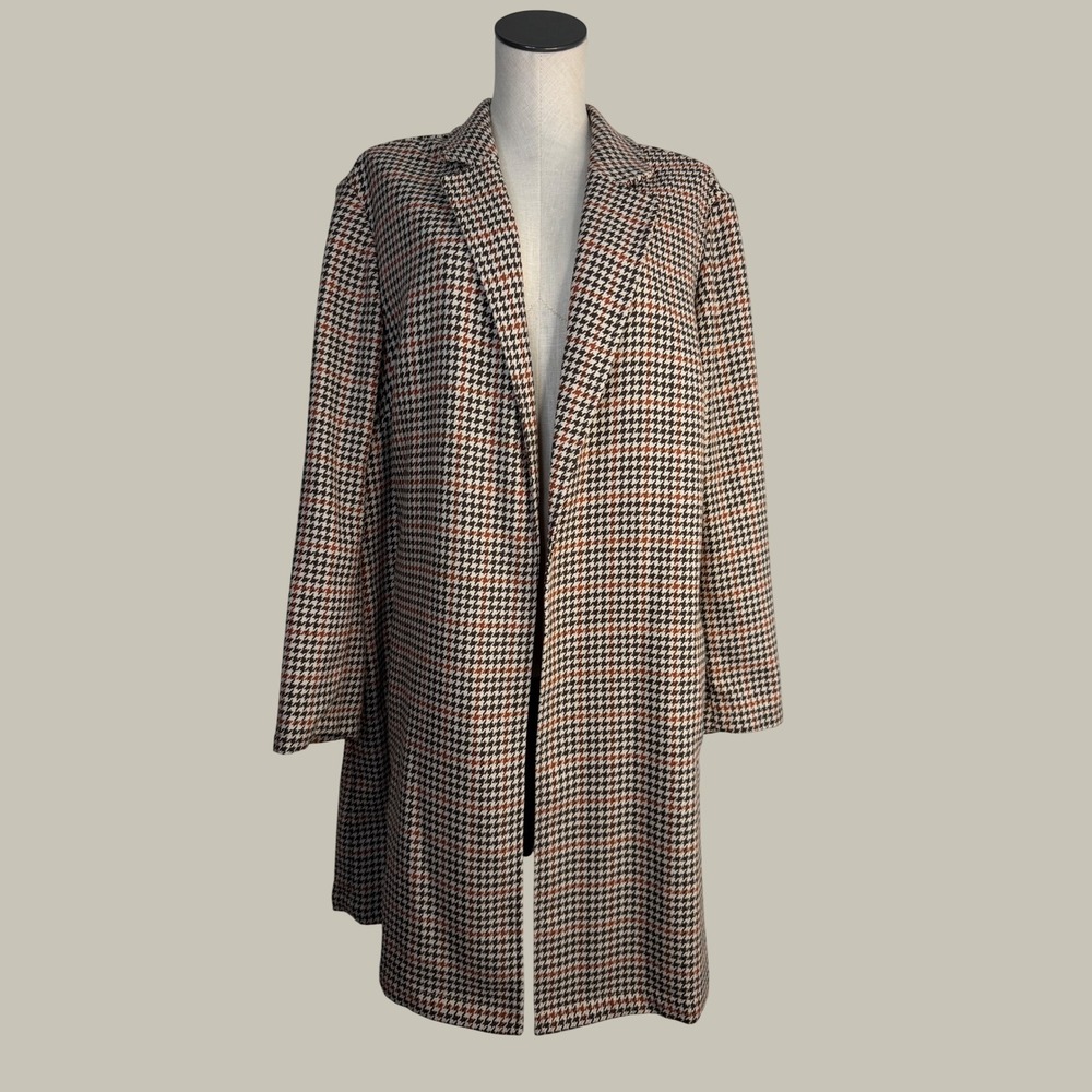 J. Jill Sonoma XL Houndstooth Longline Open Front Coat Brown Rust Orange Notched